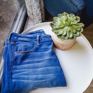Mid-rinse distressed hem AE jeggings